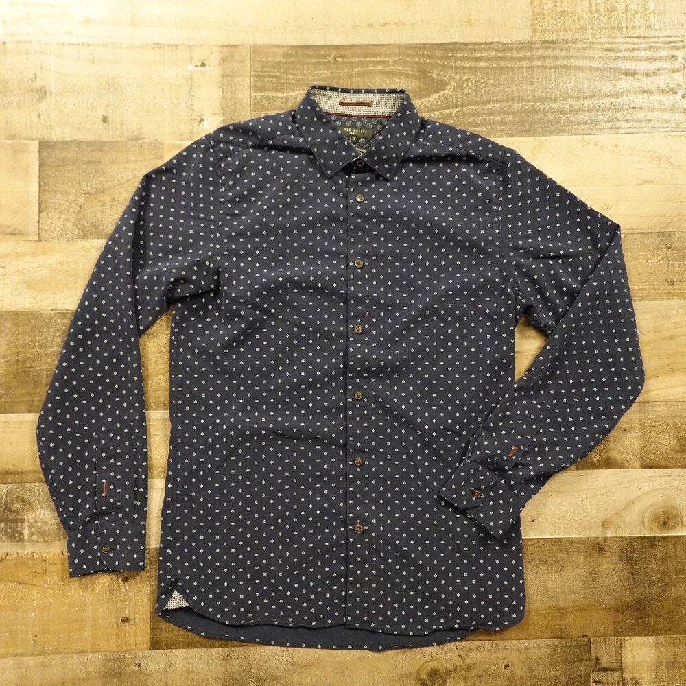 Ted Baker London Button-Down Shirt Men’s Size 3 (Medium) Navy Geometric Print